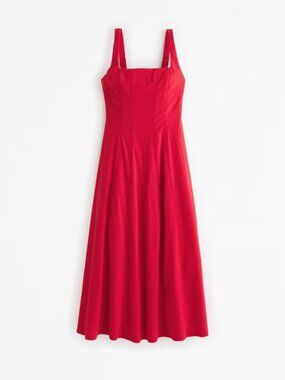 A&F Mila Fit & Flare Linen Blend Midi Dress Red Medium Petite